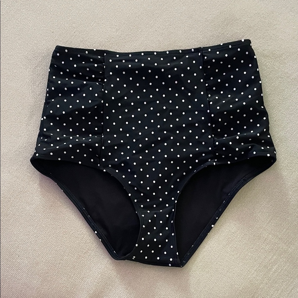 Aerie Black and White Polka Dot High-Waisted Swim Bottom